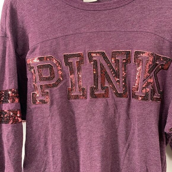 Victorias Secret PINK 3/4 Sleeve Logo Sequin Top - Picture 4 of 7